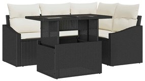 vidaXL Σετ Καναπέ Κήπου 5 Τεμαχίων Με Μαξιλάρια Μαύρο Πολυ Ράτταν
