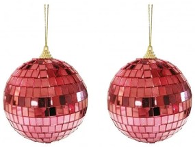 Χριστουγεννιάτικες Μπάλες Disco Mirror 02.1162267 (Σετ 2τμχ) 10cm Red-Dark Pink