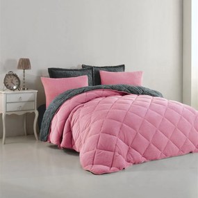 Κουβερτοπάπλωμα Υπέρδιπλο Γούνα-Sherpa 1860 Pink B12 750gsm 220x240 - Dimcol