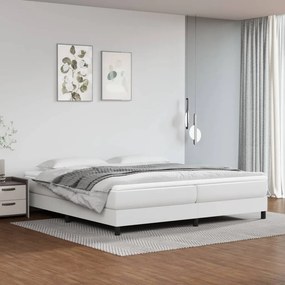vidaXL Κρεβάτι Boxspring με Στρώμα Λευκό 200x200 εκ. Συνθετικό Δέρμα