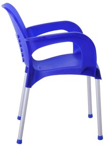 LARA-II Πολυθρόνα Dining Στοιβαζόμενη, ALU Silver, PP Μπλε