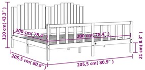 Πλαίσιο Κρεβατιού με Κεφαλάρι Μαύρο 200x200 εκ. Μασίφ Ξύλο - Μαύρο