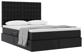 vidaXL Κρεβάτι Αποθήκης με στρώμα Μαύρο 140 x 190 cm Τεχνητό Δέρμα