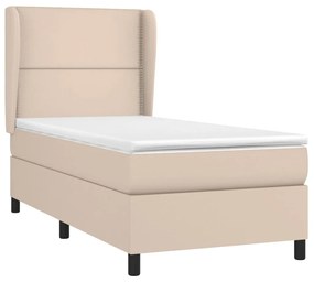 Κρεβάτι Boxspring με Στρώμα Καπουτσίνο 90x200εκ.από Συνθ. Δέρμα - Καφέ