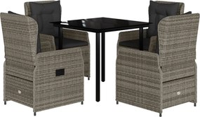 vidaXL Σετ Τραπεζαρίας Κήπου 5 τεμ. Γκρι Συνθ. Ρατάν με Μαξιλάρια