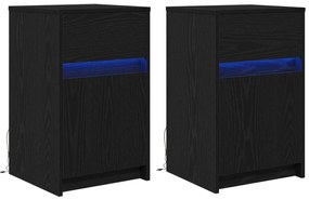 vidaXL LED Κρεβατάκι Ντουλάπα 2 pcs Μαύρη δρυς 38 x 34 x 61 εκ.