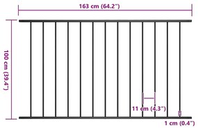 vidaXL Πάνελ Περίφραξης Μαύρο 1,63x1 μ. Ατσάλι με Ηλεκτροστατική Βαφή