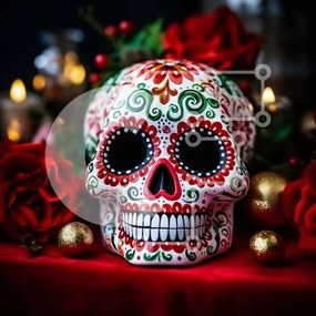 Intra Συλλεκτικό Ξύλινο Παζλ Plywood  4mm - Διακοσμητικό Sugar Skull για την Ημέρα των Νεκρών Σε Ξύλινο Κουτί - Διαστάσεις: 10x10 cm – 25 κομμάτια