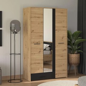 Ντουλάπα Varadero 3K1F1O Artisan Oak - Μαύρο 119x53x203,5 εκ.