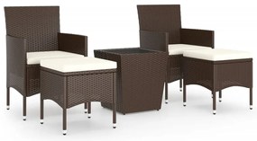 vidaXL Σετ Επίπλων Bistro Κήπου 5 τεμ. Καφέ Συνθ. Ρατάν/Ψημένο Γυαλί
