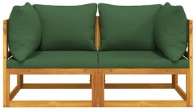 vidaXL Γωνιακοί Καναπέδες 2 τεμ. Μασίφ Ακακία με Πράσινα Μαξιλάρια
