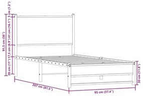 Μεταλλικό πλαίσιο κρεβατιού χωρίς στρώμα καφέ δρυς 90x200 cm - Καφέ
