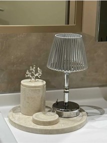 Ασύρματη επιτραπέζια λάμπα με ασημί δερμάτινη επένδυση και ασημί βάση Ασημί