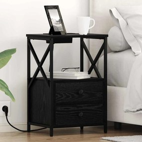 vidaXL Κομοδίνο με Σταθμό Φόρτισης 2 pcs Μαύρη δρυς Επεξεργασμένο ξύλο