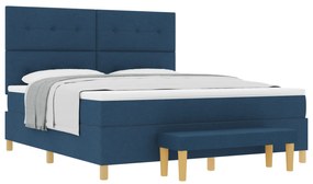 vidaXL Κρεβάτι με Υποστήριξη και Πάγκο Μπλε 180x200 εκ. Ύφασμα