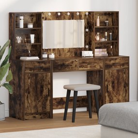 vidaXL Σετ Τραπεζιού Μακιγιάζ 3 pcs Καπνιστό Δρύς 78.5 x 41 x 135 εκ