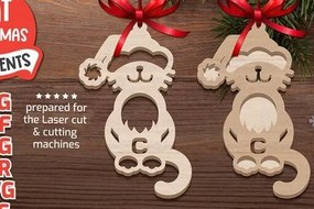 Intra απο ξύλο plywood 3mm-4mm πάχος Χριστουγεννιάτικο στολίδι Cat Santa , Κρεμάστρα Δίασταση 8x8 cm INTRAFABR-75104474