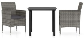 vidaXL Σετ Τραπεζαρίας Κήπου 3 Τεμαχίων με Μαξιλάρια Μαύρο