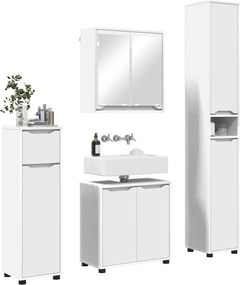 vidaXL Σετ Επίπλων Μπάνιου με συρτάρι 4 pcs Λευκό Επεξεργασμένο ξύλο