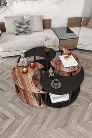 Σετ Τραπεζιών Σαλονιού Καρυδί / Μαύρο SECRA 70x70x38