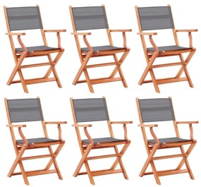 Καρέκλες Πτυσσόμενες 6τεμ. Γκρι Μασίφ Ξύλο Ευκαλύπτου/Τεξτιλίνη