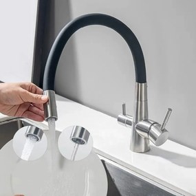 BRUNO μπαταρία πάγκου κουζίνας BRN-0239, τρίοδη, αναμεικτική, μαύρη/ασημί