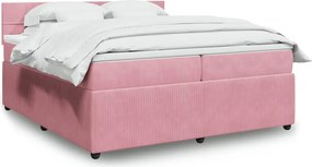 vidaXL Κρεβάτι Boxspring με Στρώμα Ροζ 200x200 εκ. Βελούδινο