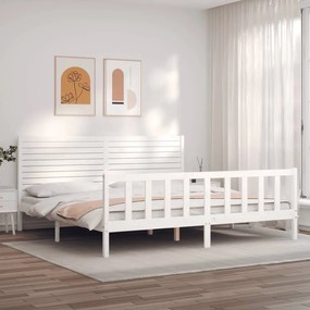 vidaXL Πλαίσιο Κρεβατιού με Κεφαλάρι Λευκό Μασίφ Ξύλο Super King