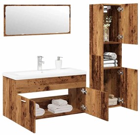 Σετ Επίπλων Μπάνιου 4Τεμαχίων Παλιό Ξύλο από Επεξεργασμένο Ξύλο