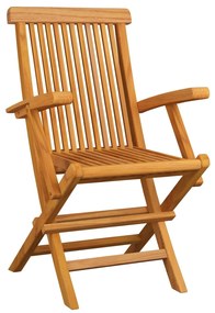 Καρέκλες Κήπου 4 τεμ. Μασίφ Ξύλο Teak με Γκρι Καρό Μαξιλάρια 3065631