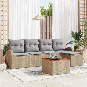 vidaXL Σετ Σερβάν Κήπου 6 Τεμαχίων με Μαξιλάρια Μπεζ Πολυρατάν Ακακία
