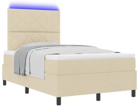 vidaXL Κρεβάτι με ελατήρια και στρώμα & LED σε Κρεμ, 120 x 200 εκ Υφασμάτινο