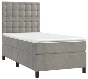 Κρεβάτι Boxspring με Στρώμα Ανοιχτό Γκρι 100x200 εκ. Βελούδινο - Γκρι