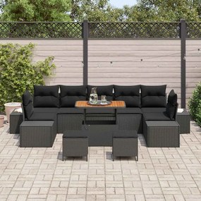 vidaXL Σετ Καναπέ Κήπου με μαξιλάρι 10 pcs Μαύρο Πολυ ράταν