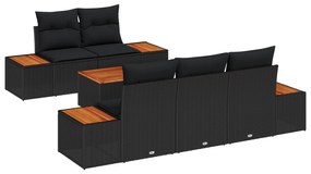 vidaXL Σετ Καναπέ Κήπου 6 Τεμαχίων Με Μαξιλάρια Μαύρο Πολυ Ρατάν Ακακία