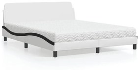 Κρεβάτι με Στρώμα Μαύρο/Λευκό 160x200 εκ. από Συνθετικό Δέρμα - Λευκό