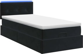 vidaXL Κρεβάτι Ottoman με Στρώμα και LED Μαύρο 80 x 200 cm Βελούδο