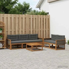 vidaXL Σειρά Καναπέ Εξωτερικού 6 pcs Φυσικό και Ανθρακί
