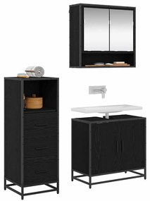 vidaXL Σετ Επίπλων Μπάνιου με ράφι 3 pcs Μαύρη Οξυά Επεξεργασμένο ξύλο