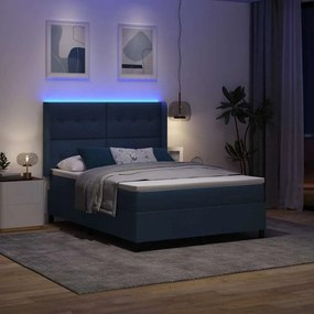 vidaXL LED Κρεβάτι με βάθρο με στρώμα Μπλε 140 x 190 cm ύφασμα