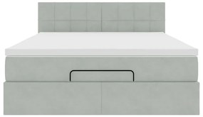 vidaXL Οθωμανικό κρεβάτι με στρώμα & LEDs Ανοιχτό γκρι Βελούδο