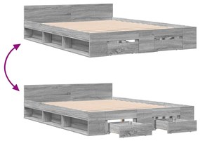 vidaXL Πλαίσιο Κρεβατιού με συρτάρια Γκρι sonoma 160x200εκ. Επεξ. Ξύλο