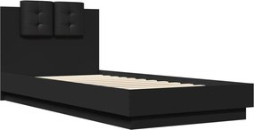 vidaXL Πλαίσιο Κρεβατιού με Κεφαλάρι Μαύρο 90x200 εκ. Επεξεργ. Ξύλο