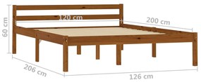 vidaXL Πλαίσιο Κρεβατιού Καφέ Μελί 120 x 200 εκ. Μασίφ Ξύλο Πεύκου