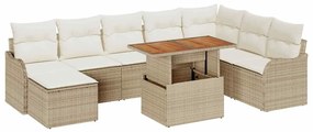 vidaXL Σετ Καναπέ Κήπου με αποθήκευση 9 pcs Μπεζ Πολυ ράταν