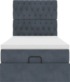 VidaXL Οθωμανικό κρεβάτι με στρώματα & LEDs Σκούρο γκρι Βελούδο