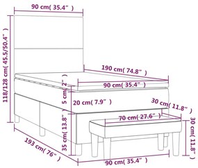 Κρεβάτι Boxspring με Στρώμα Σκούρο Γκρι 90x190 εκ. Υφασμάτινο - Γκρι