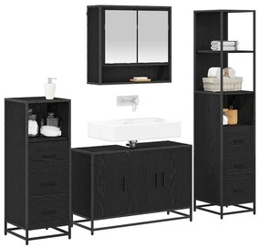 vidaXL Σετ Επίπλων Μπάνιου με ράφι 4 pcs Μαύρη Οξυά Επεξεργασμένο ξύλο