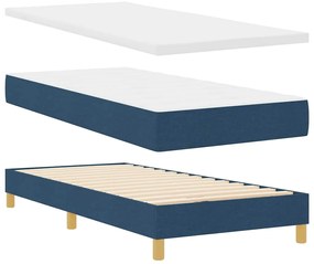 vidaXL LED Κρεβάτι με βάθρο με κεφαλάρι Μπλε 90 x 190 cm ύφασμα