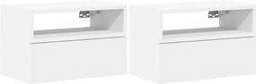 vidaXL Κομοδίνα Επιτοίχια 2 τεμ. Λευκά 45x26x28,5 εκ.